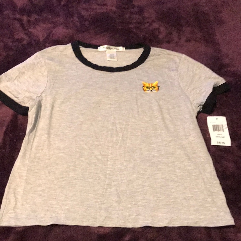 Stretchy T-shirt with cut embroidered cat design